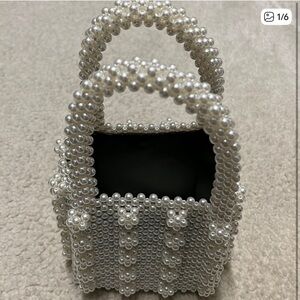 Pearl Beaded Mini Tote Bag - White